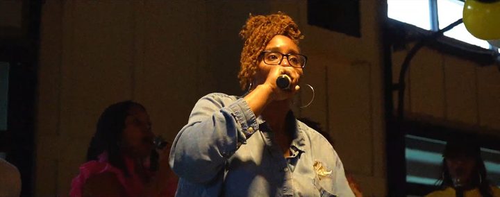 A vocalist mid-song