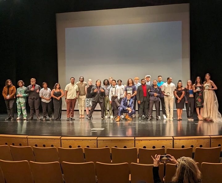 The cast and crew on stage at the Eagle Productions Showcase