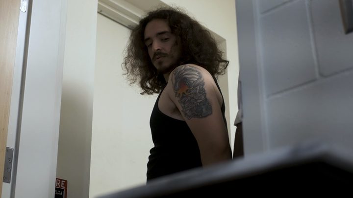 Low-angle doorway shot
