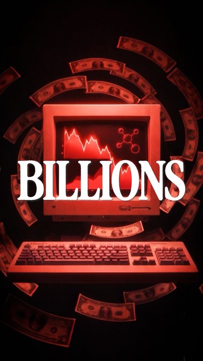 Fountain SKIN ad frame: a red retro computer under the word Billions
