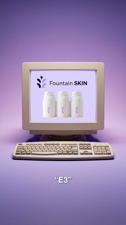A retro computer on purple showing the Fountain SKIN product line