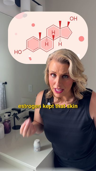 A creator under a pink estrogen molecule graphic