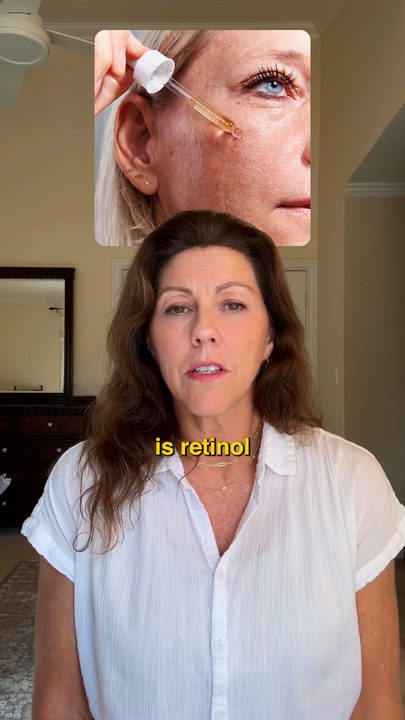 A creator talking about retinol with a serum dropper inset