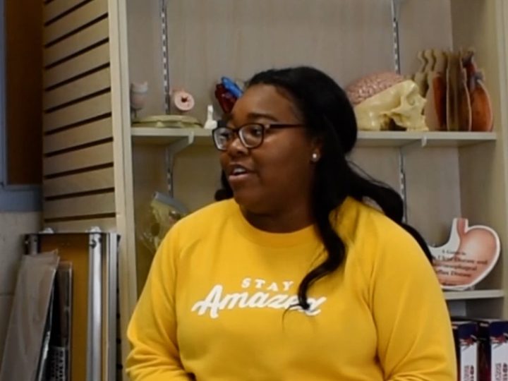 A HOSA student mid-interview