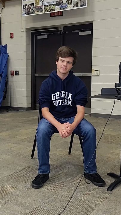 A student interview set up in the school gym